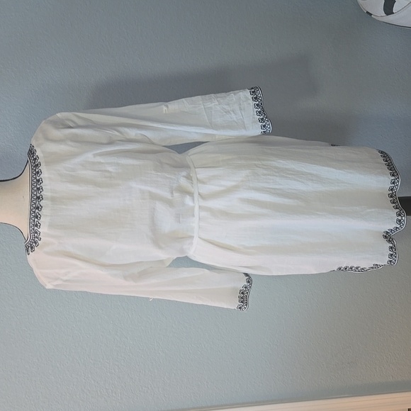 MARKET & SPRUCE 3/4 Sleeve Dress White W/ Navy Beaded & Embroidered Detail LARGE - Picture 8 of 13